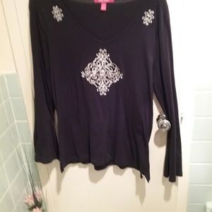 Black Long Sleeve V neck Top - Zena Jeans